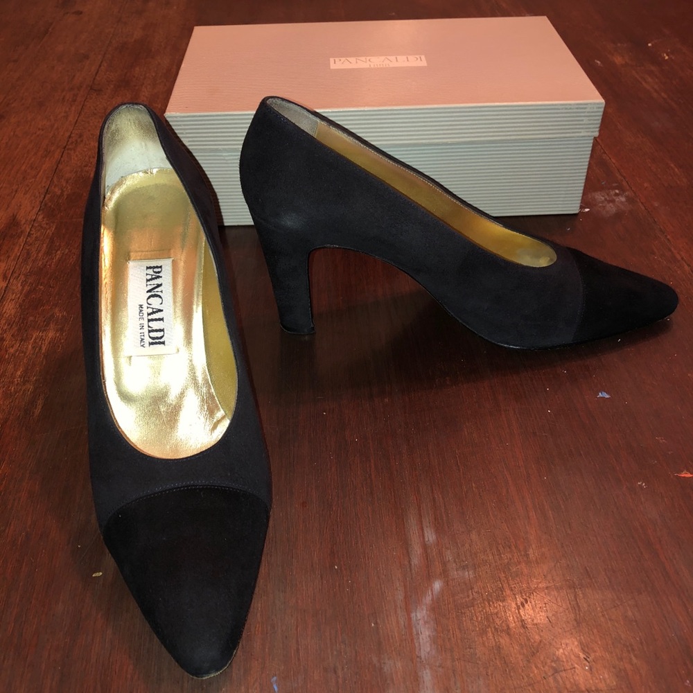 Vintage Pancaldi Charcoal Suede ToeCap Chunky Heel